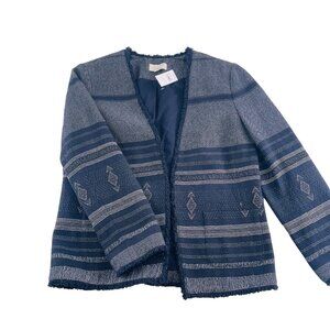Loft‎ Womens Blue Textured Open-Front Jacket Size Small